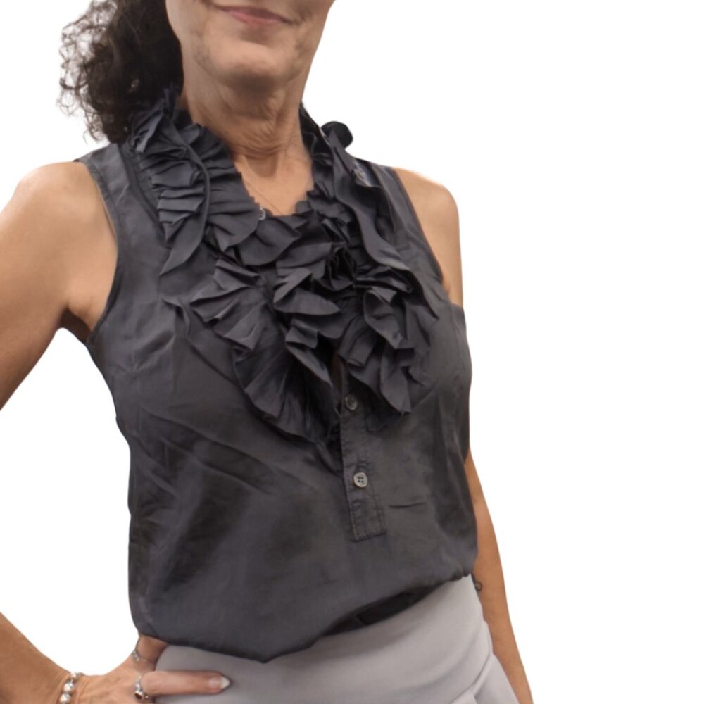 J Crew Ruffled Sleeveless Blouse, Button Front, Size 00, EUC